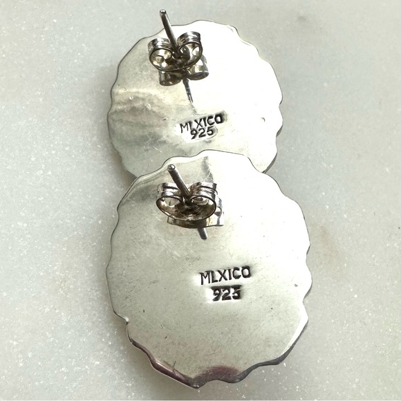 Pink Coral Vintage Oval Cabochon Solid Sterling Silver Post Earrings - Picture 7 of 13